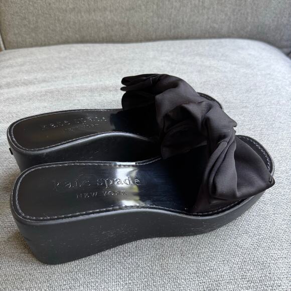 Kate Spade Bikini Bow Platform Wedges Slip-on Sandal Black Women's Sz 8.5 - Picture 7 of 11